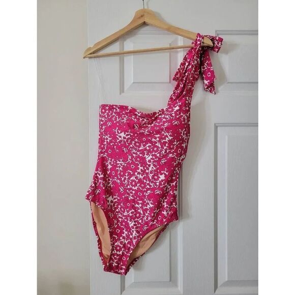 J. Crew Bow one-shoulder one-piece swimsuit in blushing meadow 8 NWT - Picture 3 of 10